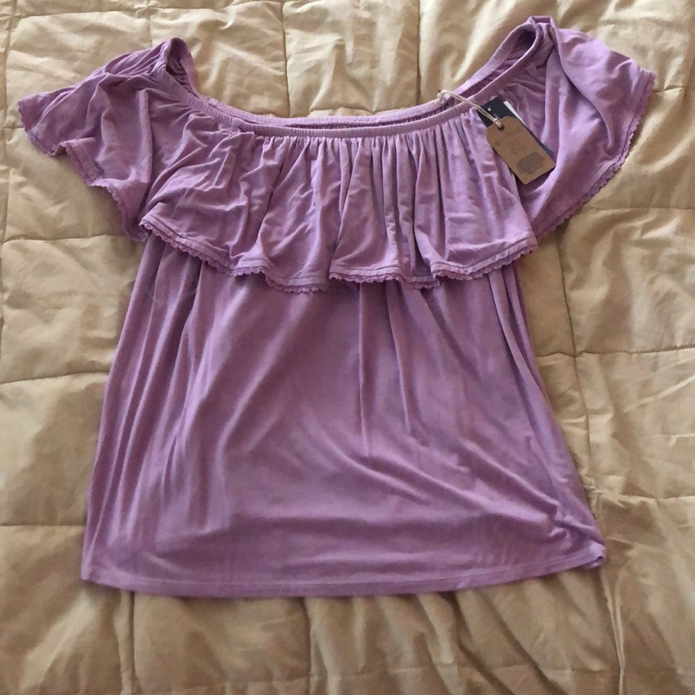 Pink/Purple off the shoulder American Eagle shirt